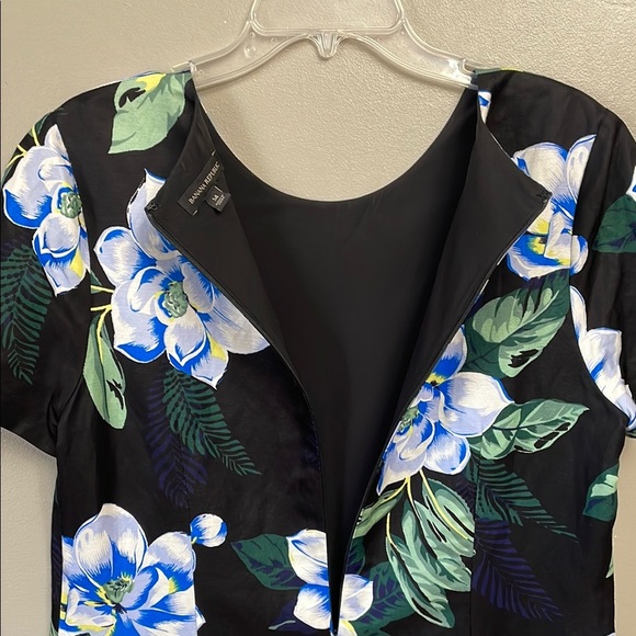 Banana Republic Tropical Floral Sheath Dress Size 14 Black Blue & Green Linen - Picture 5 of 11
